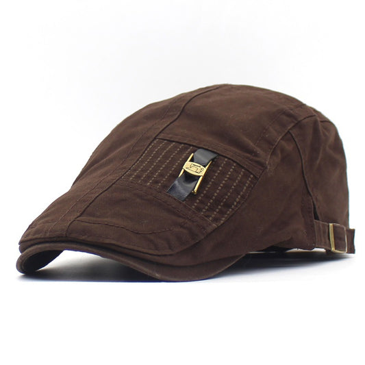 Retro Peaked Cap with Leather Strap & Jeans Button