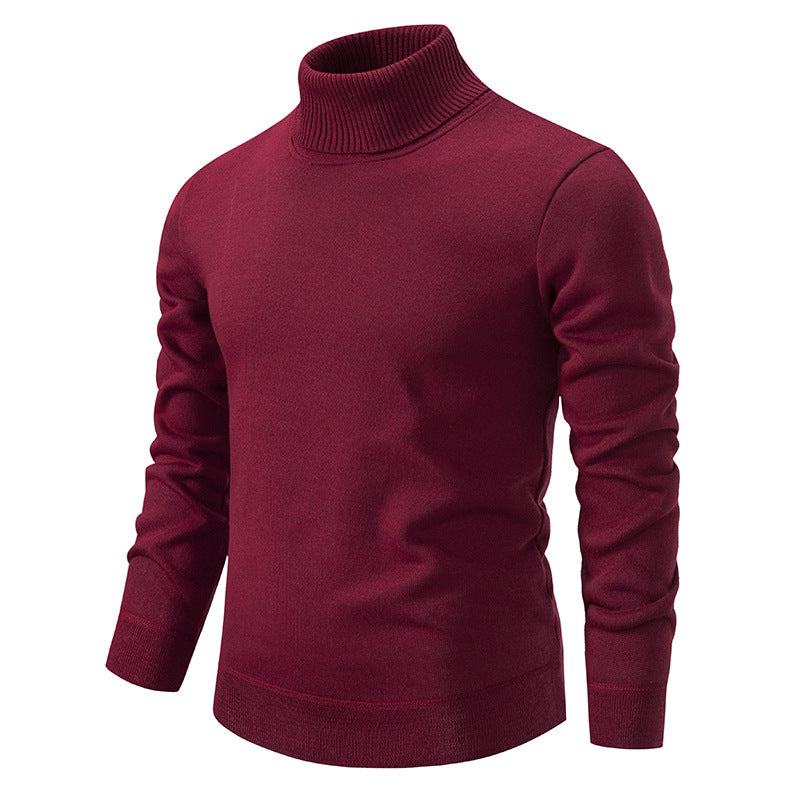 Men’s Turtleneck Pullover Sweater – Solid Color Fleece Lined Knit Long Sleeve Top