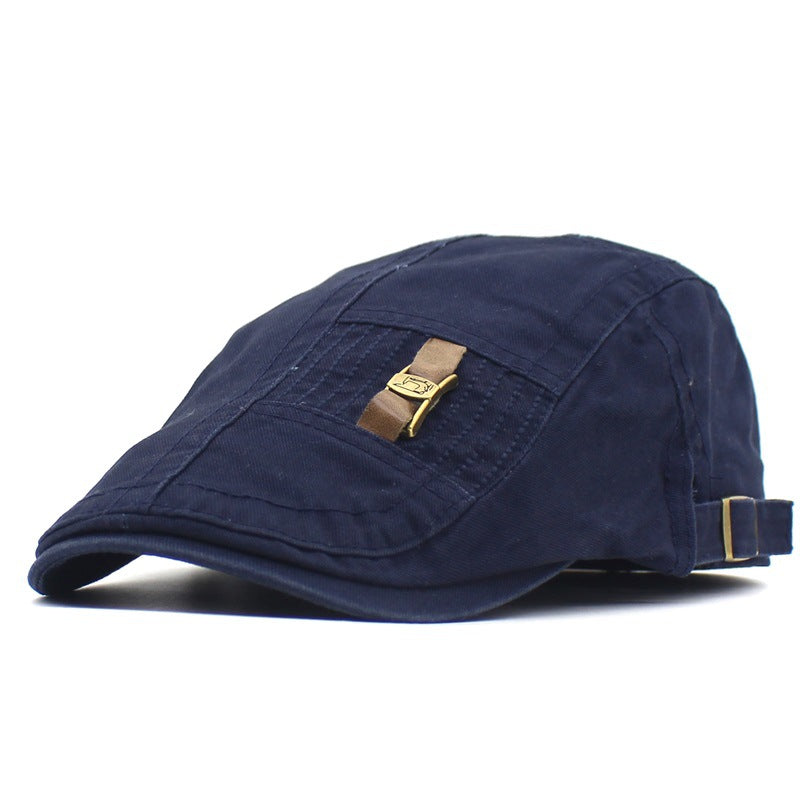 Retro Peaked Cap with Leather Strap & Jeans Button