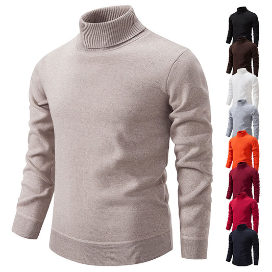 Men’s Turtleneck Pullover Sweater – Solid Color Fleece Lined Knit Long Sleeve Top